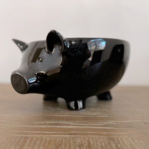 Black ceramic pig bowl/ planter.  5 inches tall. 7.5 inches wide.